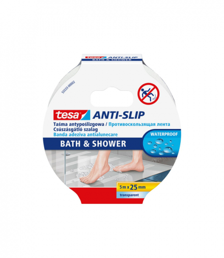 Taśma antypoślizgowa wodoodporna, do łazienek, wanny, brodzika, szer.25mm dł.5m, Tesa H5553302