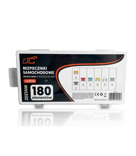 Zestaw bezpiecznikow samochodowych MICRO MINI 5/10/15/20/25/30A 180szt. BOX LXZE14