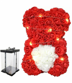 Miś z róż z sercem, na prezent, walentynki 23cm led ATL BQ54