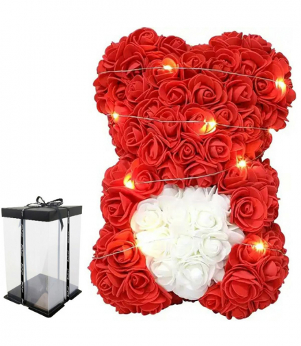 Miś z róż z sercem, na prezent, walentynki 23cm led ATL BQ54