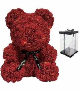 BQ5B Miś z róż z sercem, na prezent, walentynki 25cm czerwony LED ATL BQ54B