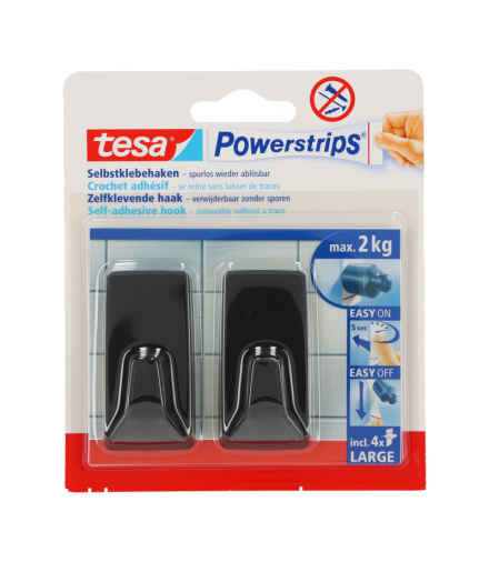 Haczyki samoprzylepne powerstrips 2 szt. prostokątne, duże, czarne Tesa H5827900