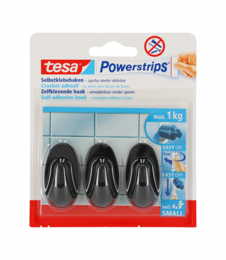 Haczyki samoprzylepne powerstrips 3 szt. owalne, małe, czarne Tesa H5827500