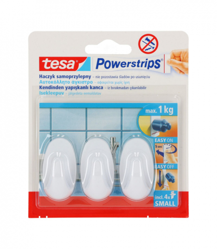 Haczyki samoprzylepne powerstrips 3 szt. owalne, małe, białe Tesa H5753300
