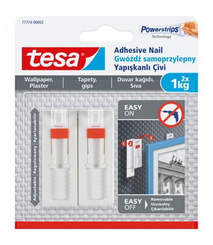 Gwóździe samoprzylepne regulowane 2szt do 1kg do tapet (+3 pl.) Tesa H7777402