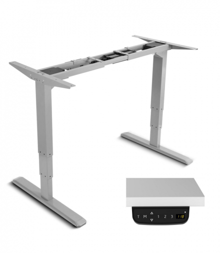 Biurko elektryczne Maclean, regulacja wysokości, bez blatu, kolor szary do pracy stojąco siedzącej, max wys 125cm, max 100 kg, M Maclean CEN-48513