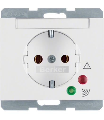 K.1 Gniazdo SCHUKO z ochroną przepięciową i polem opisowym, zaciski śrubowe, biały Berker 41527109