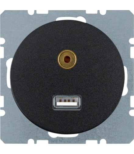 R.1/R.3 Gniazdo USB/3,5mm audio, czarny, połysk Berker 3315392045