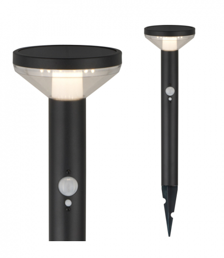 Solarna lampa LED, z czujnikiem, 3 tryby, wbijana, Li-ion 18650, IP44, 3,7V, 1200 mAh, Czarna, MCE465 B Maclean CEN-70331