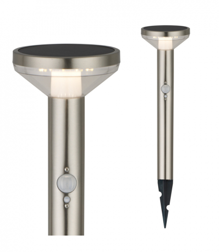 Solarna lampa LED, z czujnikiem, 3 tryby,wbijana, Li-ion 18650, IP44, 3,7V, 1200 mAh, Chrom matt, MCE465 C/M Maclean CEN-70332