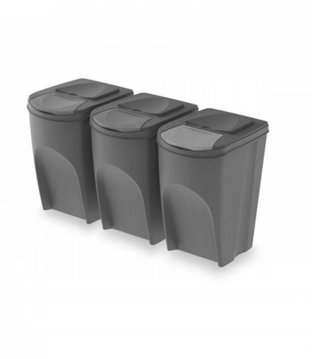 Zestaw koszy do segregacji Sortibox 3x35L szare Prosperplast CEN-67837