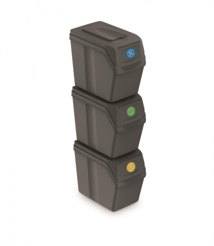 Zestaw koszy do segregacji Sortibox 3x20L szare ISWB20S3 Prosperplast CEN-68347