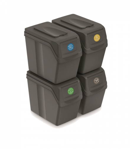 Zestaw koszy do segregacji Sortibox 4x20L szare ISWB20S4 Prosperplast CEN-68348