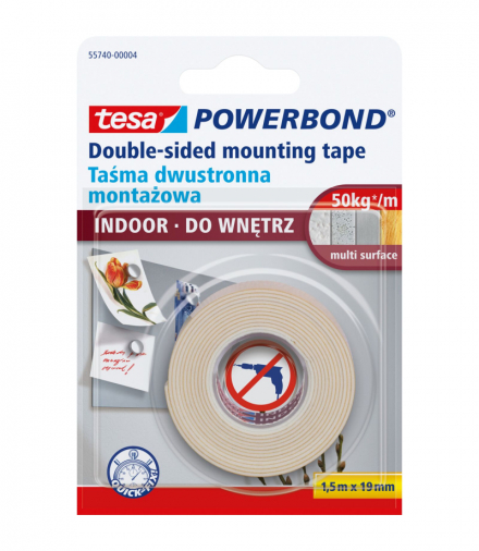Taśma montażowa powerbond do wnętrz 1,5m:19mm (do 4.2kg na 10cm) Tesa H5574004