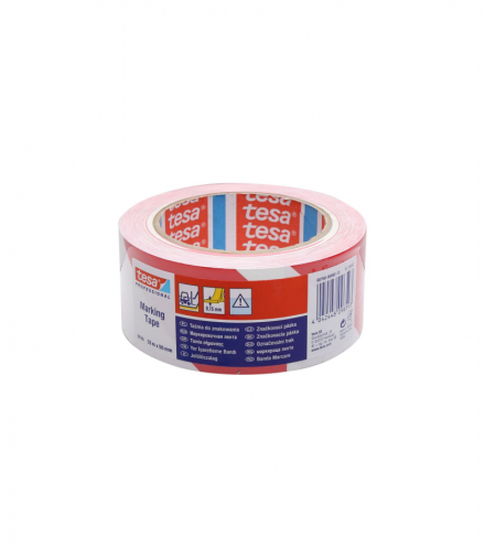 Taśma ostrzegawcza pvc 33m:50mm, biało-czerwona przylepna Tesa H6076092
