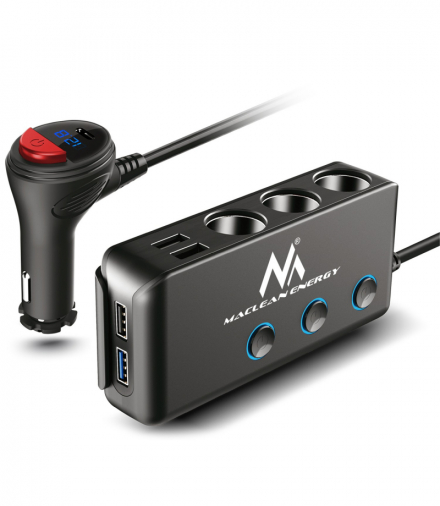 Rozdzielacz gniazda zapalniczki samochodowej Maclean, woltomierz, 3 gniazda zapalniczki, 1xQC 3.0, 3xUSB, 6.8A, 1xPD 18W, max 12 Maclean CEN-57250