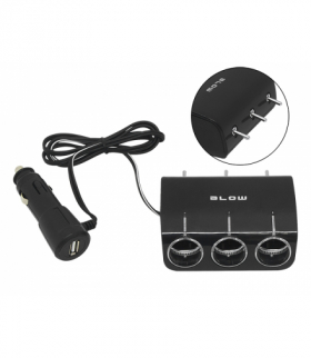 Rozgałęźnik zapalniczki samochodowej 1xwtyk/3xgniazdo+usb cs-34 z przełącznikami + kabel Blow 96-878