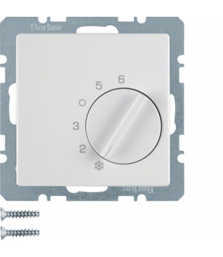 Q.x Regulator temperatury pomieszczenia z zestykiem zmiennym i elementem centralnym, biały, aksamit Berker 20266089