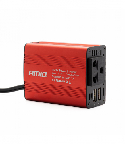 Przetwornica napięcia 12v/230v 150w/300w 2xusb pi01 amio-02468 AMiO AMI-02468