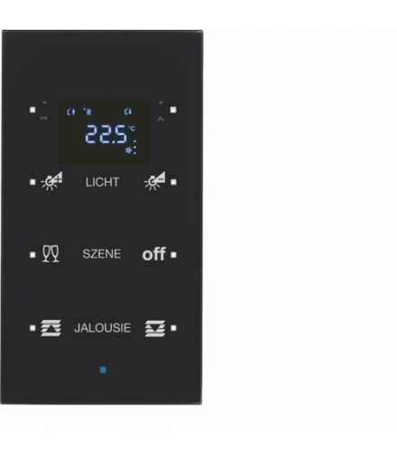 KNX TS Sensor dotykowy 3-kr z reg. temp., konfigurowalny, szkło, czarny