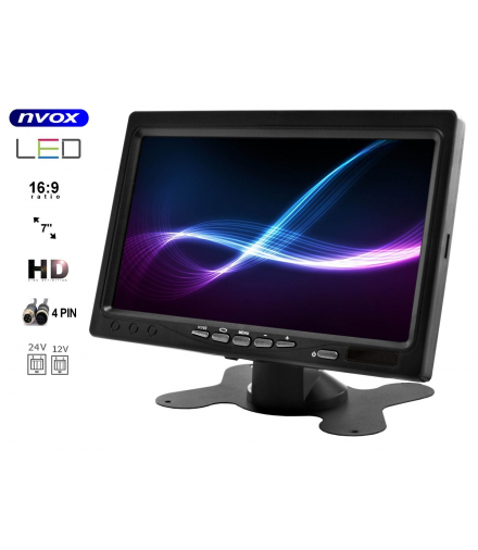 Monitor samochodowy lcd 7cali z obsługą do 2 kamer i czujnikami parkowania NVOX HM610P-S