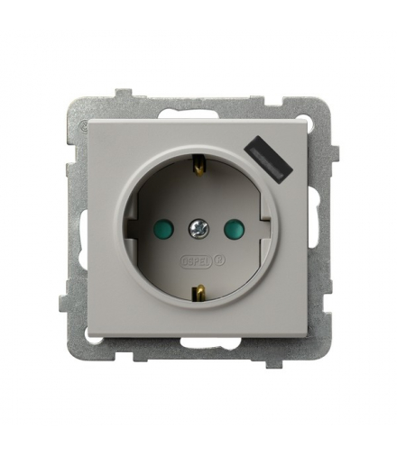 SONATA GP-1RSPUSB/m/82 Gniazdo pojedyncze z uziemieniem schuko z przesłonami torów prądowych, z ładowarką USB, Kaszmir