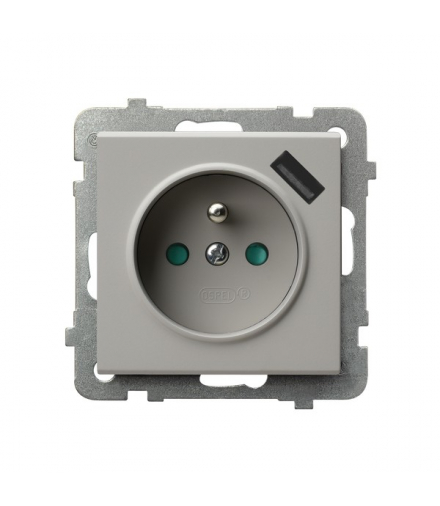 SONATA GP-1RZPUSB/m/82 Gniazdo pojedyncze z uziemieniem z przesłonami torów prądowych, z ładowarką USB, Kaszmir