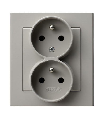 SONATA GP-2RC/82 Gniazdo podwójne z uziemieniem z funkcją niezamienności faz, kompletne z ramką, Kaszmir