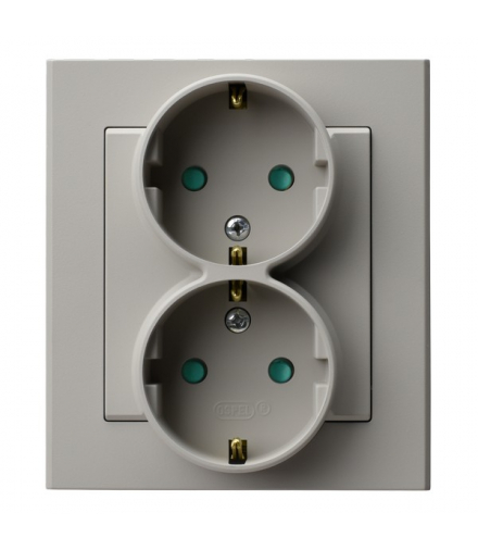 SONATA GP-2RSP/82 Gniazdo podwójne z uziemieniem schuko z przesłonami torów prądowych, kompletne z ramką, Kaszmir