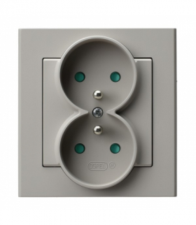 SONATA GP-2RZP/82 Gniazdo podwójne z uziemieniem z przesłonami torów prądowych, kompletne z ramką, Kaszmir