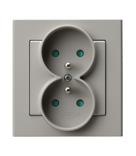 SONATA GP-2RZP/82 Gniazdo podwójne z uziemieniem z przesłonami torów prądowych, kompletne z ramką, Kaszmir