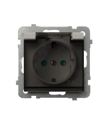 SONATA GPH-1RSP/m/82/d Gniazdo bryzgoszczelne z uziemieniem schuko IP-44 z przesłonami torów prądowych wieczko przezroczyste, Kaszmir