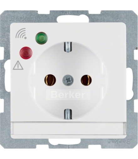 Q.x Gniazdo SCHUKO z ochroną przepięciową i polem opisowym, biały, aksamit Berker 41086089