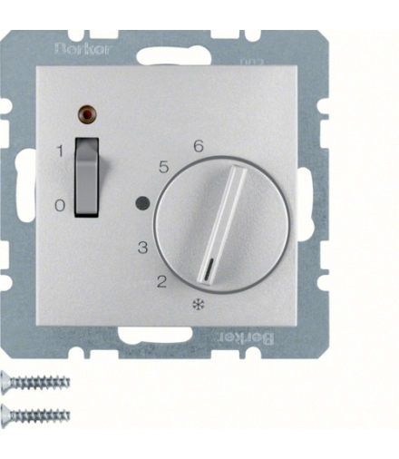 B.x Regulator temperatury pomieszczenia z zestykiem zwiernym, elementem centralnym, łącznikiem i diodą, alu Berker 20301404