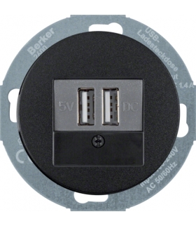 R.classic/Serie 1930/Glas Gniazdo ładowania USB 230V z płytką czołową, czarny, połysk Berker 26002045
