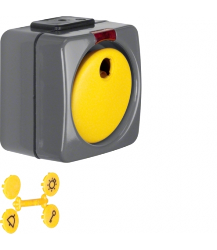 ISO-Panzer IP44 Łącznik klawiszowy przyciskowy z czerwoną soczewką i 4 dołączonymi symbolami, ciemnoszary/żółty Berker 504101