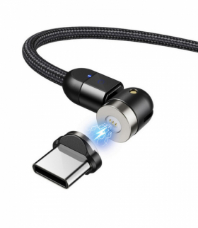 Magnetyczny kabel Maclean, Kątowy, Wspiera Fast Charging, USB C 3w1, 9V/2A, 5V/3A, Nylonowy oplot w kolorze czarnym, 2m, MCE47 Maclean CEN-70312