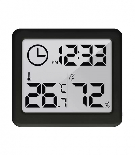 Termometr, higrometr z funkcją zegara, GreenBlue, czarny,GB384B GreenBlue CEN-82599