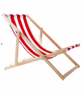Leżak plażowy drewniany czerwone pasy WOODOK CEN-82588