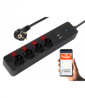 Inteligentna listwa zasilająca czarna 3m 2xUSB+USB-C WiFi TUYA Blow 98-421