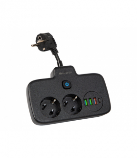 Rozgałęźnik ps-310u 3-gniazda 3xUSB 0.1m czarny 2x1mm przedłużacz Blow 98-233