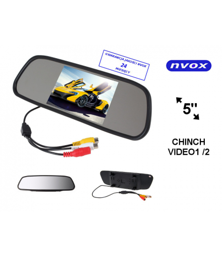 Monitor samochodowy cofania LCD 5cali cali LED w lusterku wstecznym AV 12V... (NVOX NW5005M) NVOX NW5005M