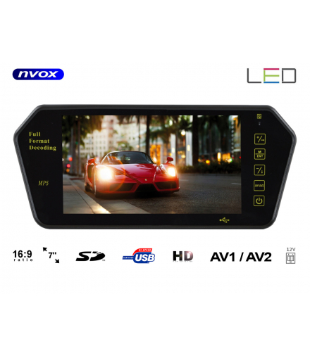 Monitor samochodowy cofania LCD 7cali cali w lusterku wstecznym USB SD AV 12V... (NVOX NW701MP5) NVOX NW701MP5