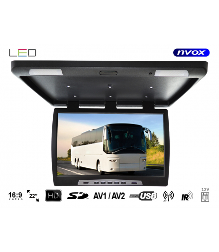 Monitor podwieszany podsufitowy LCD 22cali cale LED USB SD IR FM 12V, 24V, NVOX RF2289U BL