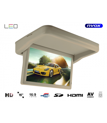Monitor podwieszany podsufitowy automatycznie opuszczany LED HD 15cali HDMI USB SD Video-IN 24V NVOX RFVT1569M BE