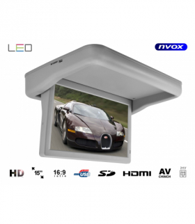 Monitor podwieszany podsufitowy automatycznie opuszczany LED HD 15cali HDMI USB SD Video-IN 24V NVOX RFVT1569M GR