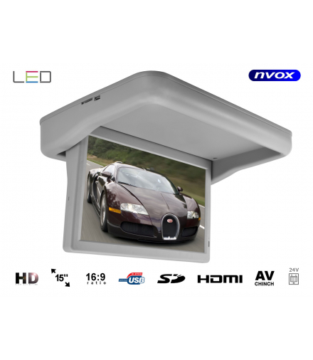 Monitor podwieszany podsufitowy automatycznie opuszczany LED HD 15cali HDMI USB SD Video-IN 24V NVOX RFVT1569M GR