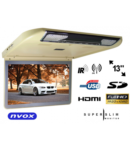 Monitor samochodowy podwieszany podsufitowy lcd 13cali cali hdmi usb sd NVOX VRF1343U BE