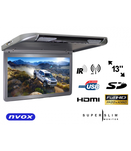 Monitor samochodowy podwieszany podsufitowy lcd 13cali cali hdmi usb sd NVOX VRF1343U GR