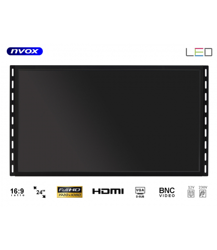 Monitor open frame led 24cali hdmi usb vga bnc 12v 230v full hd NVOX OP2400VH